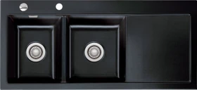 systemceram Mera Double Einbau Becken links mit Ablauffernbedienung nero