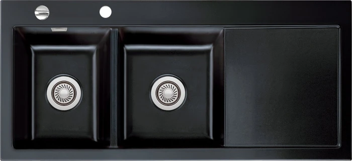 systemceram Mera Double Einbau Becken links mit Ablauffernbedienung nero