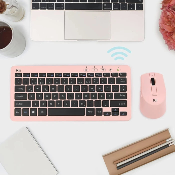 Riitek Rii RKM709 Wireless Keyboard and Mouse Combo, rosa, USB, DE