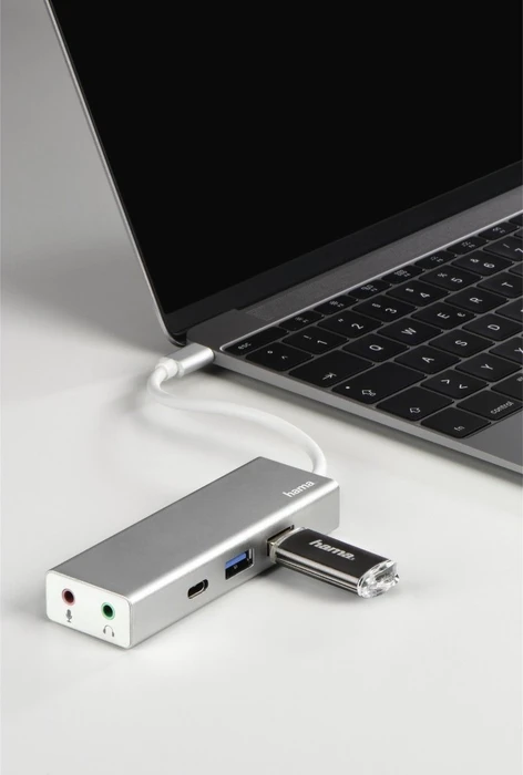 Hama USB-Hub, 1x USB-C 3.0, 2x USB-A 3.0, 2x 3.5mm Audio, USB-C 3.0 [Stecker]