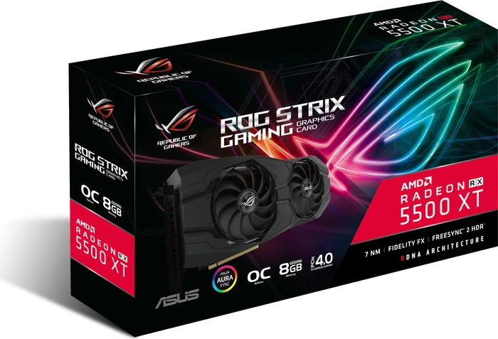 ASUS ROG Strix Radeon RX 5500 XT OC, ROG-STRIX-RX5500XT-O8G-GAMING, 8GB GDDR6, HDMI, 3x DP
