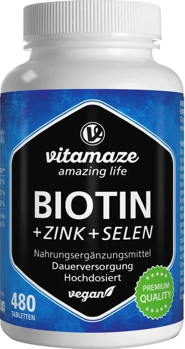 Vitamaze Biotin hochdosiert + Zink + Selen vegane Tabletten, 480 Stück