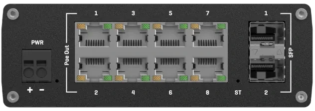 Teltonika TSW Industrial Railmount Gigabit Managed Switch, 8x RJ-45, 2x SFP, 240W PoE+, Profinet Class B