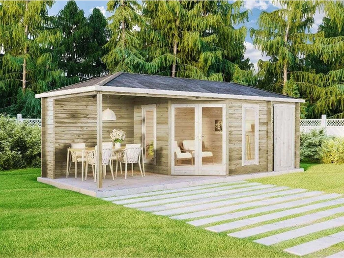 Alpholz 5-Eck Gartenhaus Liwa 714x302cm natur