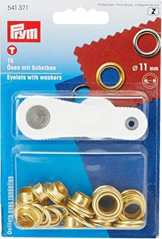 Prym Ösen mit Scheiben 11mm gold, 15 Stück