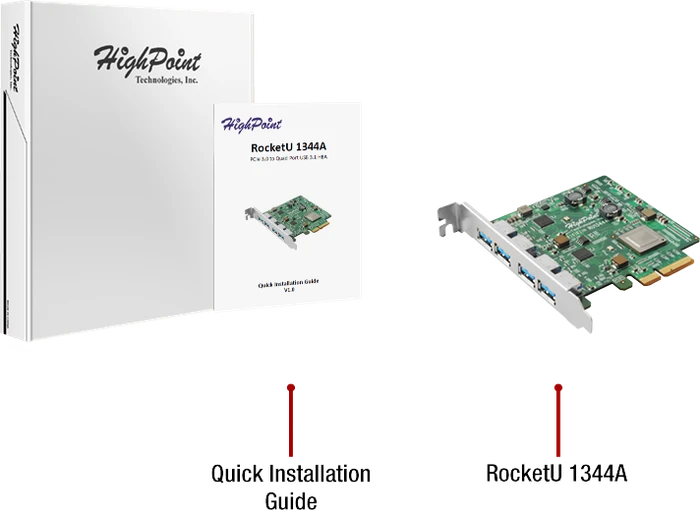 HighPoint RocketU ru1344A, 4x USB-A 3.1, PCIe 3.0 x4