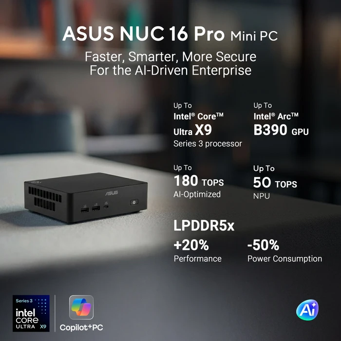 ASUS NUC 16 Pro Kit - Grand Canyon (HDMI/CSODIMM) - RNUC16GDKU560002, Core Ultra 5 325, EU-Netzkabel