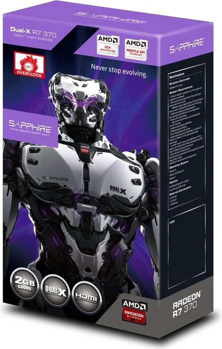Sapphire Radeon R7 370 Dual-X, 2GB GDDR5, 2x DVI, HDMI, DP, lite retail