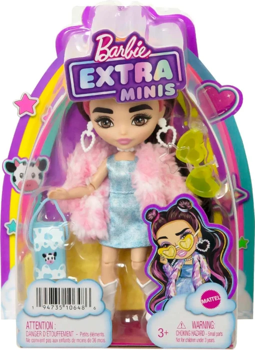 Mattel Barbie - Extra Minis Puppe mit braunen Haaren Jeans-Kleid