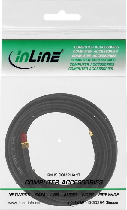 InLine Antennenkabel RP-SMA Stecker/RP-SMA Buchse, 4m, schwarz