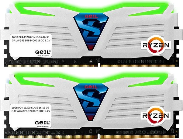 GeIL Super Luce AMD Edition weiß LED grün UDIMM 8GB Kit, DDR4-2400, CL16-16-16-36
