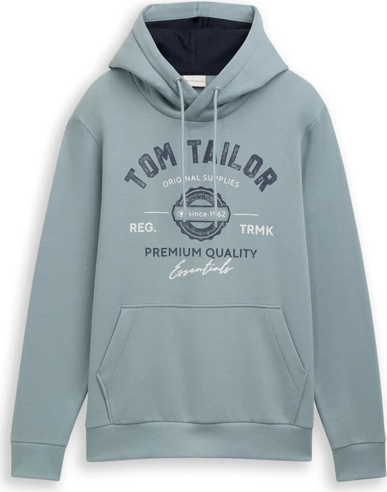 Tom Tailor Logo-Print Hoodie grey mint (Herren)