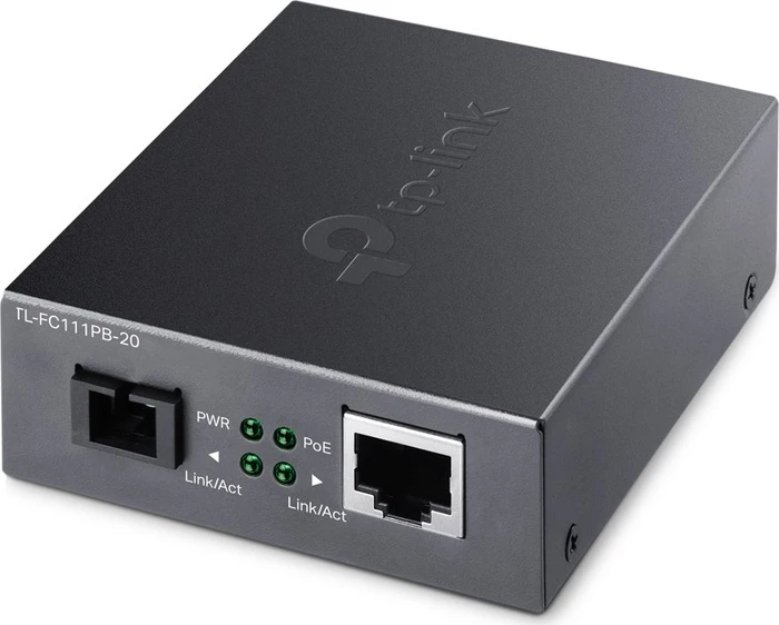 TP-Link WDM Media Converter, RJ-45, SC-Simplex SM 20km, PoE