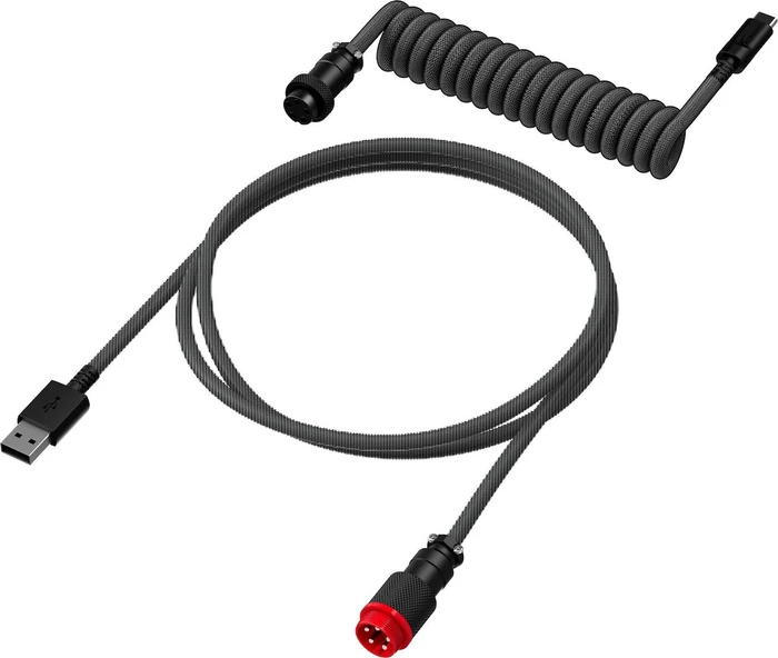 HP HyperX Coiled Cable USB-C auf USB-A, Tastaturkabel (Spiral-Textilkabel), 1.22m, grau/schwarz