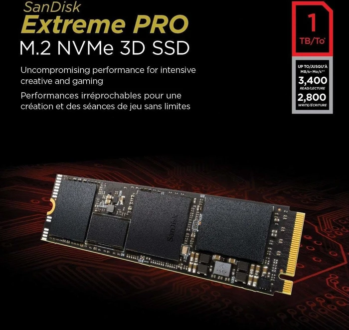 SanDisk Extreme Pro M.2 NVMe 3D SSD 1TB, M.2 2280 / M-Key / PCIe 3.0 x4