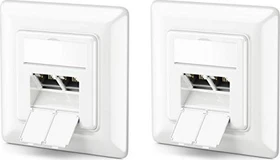 deleyCON CAT6a Netzwerkdose mit 2x RJ45 Buchse Geschirmt Unterputz Montage 10 Gbit weiß