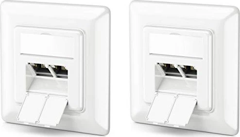 deleyCON CAT6a Netzwerkdose mit 2x RJ45 Buchse Geschirmt Unterputz Montage 10 Gbit weiß