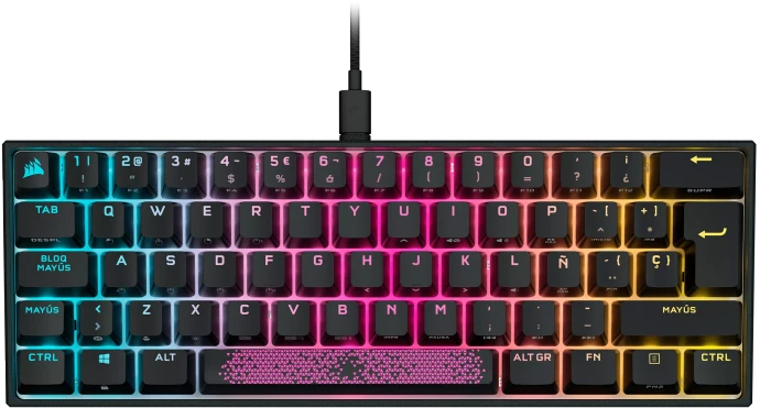 Corsair Gaming K65 RGB Mini, 60%, schwarz, MX SPEED RGB Silver, USB, ES