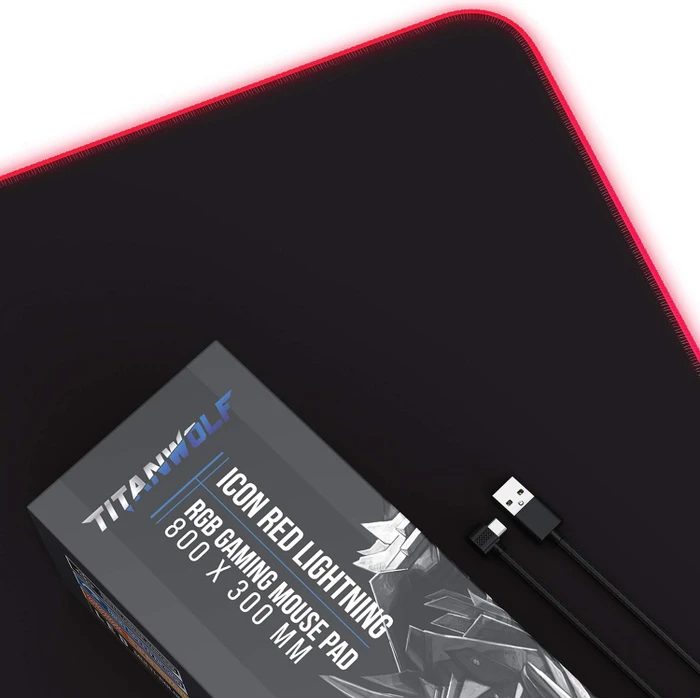Titanwolf Icon Red Lightning RGB Gaming XXL Mauspad, 800x300mm, schwarz