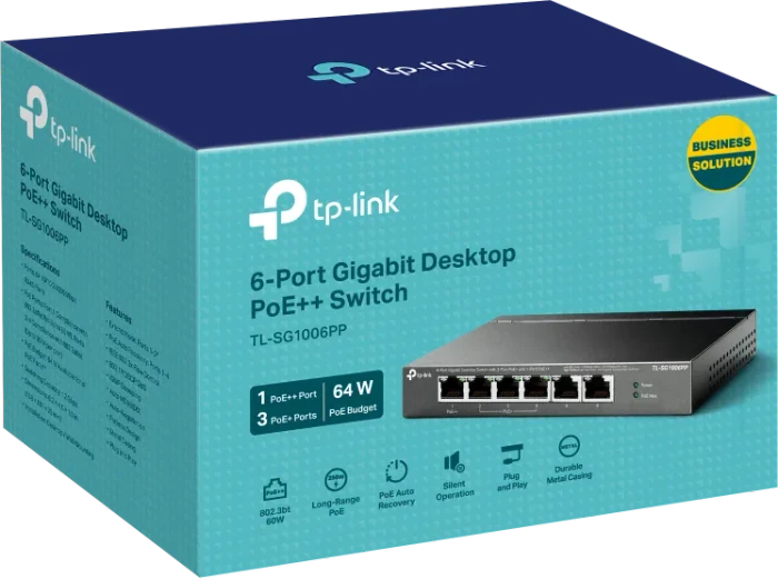 TP-Link TL-SG10 Desktop Gigabit Switch, 6x RJ-45, 64W PoE++