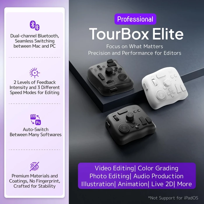 TourBox Elite Editing Controller, weiß, USB-C/Bluetooth