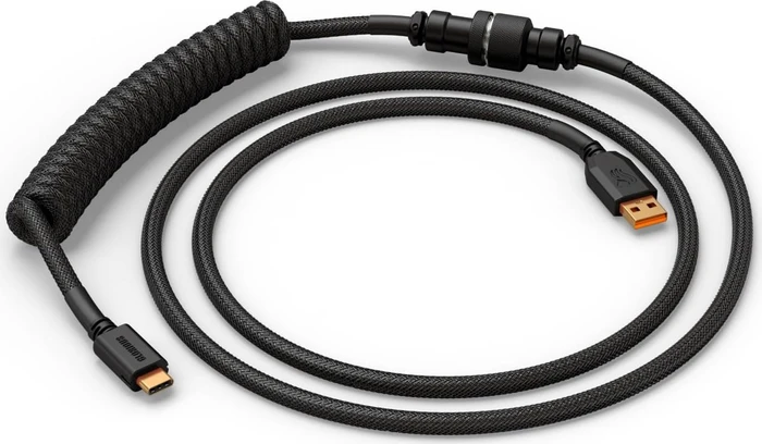 Glorious Premium Coiled Cable USB-C auf USB-A, vergoldet, Tastaturkabel (Spiral-Textilkabel), 1.37m, Phantom Black