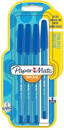 Paper Mate InkJoy 100 ST M Kugelschreiber (Mine) blau/transparent, 4er-Pack, Blister