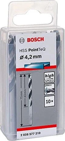 Bosch Professional HSS PointTeQ Spiralbohrer, 4.2x43x75mm, 10 Stück