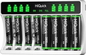HiQuick 8 Bay Smart Battery Charger mit 4x AA 2800mAh + 4x AAA 1100mAh