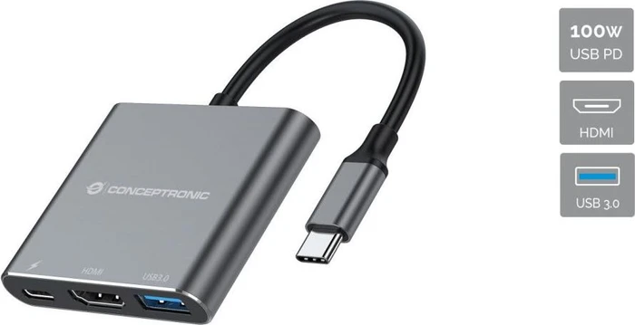 Conceptronic DONN18G 3-in-1 Dockingstation, USB-C 3.0 [Stecker]