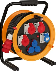 Brennenstuhl Brobusta CEE 4 Gewerbe-/Baustellen-Kabeltrommel, CEE 400V/16A auf 3x Schuko + 1x CEE 230V/16A + 3x CEE 400V/16A, 30m, IP44, H07RN-F 5G2,5