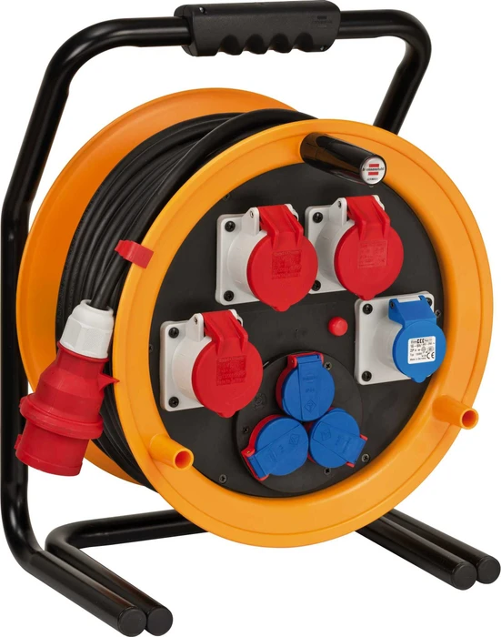 Brennenstuhl Brobusta CEE 4 Gewerbe-/Baustellen-Kabeltrommel, CEE 400V/16A auf 3x Schuko + 1x CEE 230V/16A + 3x CEE 400V/16A, 30m, IP44, H07RN-F 5G2,5
