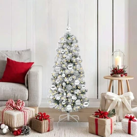 vidaXL Künstlicher Weihnachtsbaum schlank mit Schnee, 120cm, inkl. LED-Beleuchtung