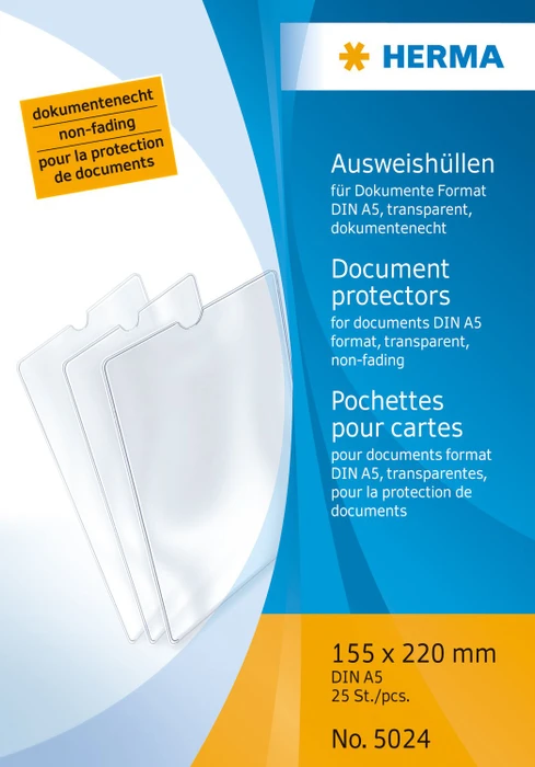 Herma Ausweishülle 155x220mm für Dokumente, A5, transparent, 25er-Pack