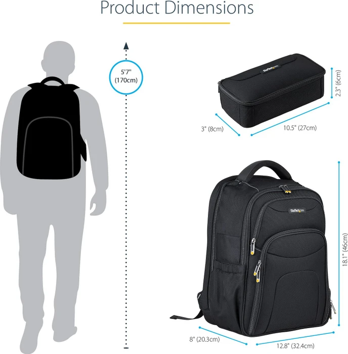 StarTech 17.3" Laptop Rucksack mit abnehmbarer Zubehörtasche, schwarz