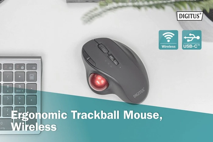 Digitus Wireless Ergonomic Trackball Mouse schwarz/rot, Bluetooth