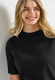Street One Rippstruktur T-Shirt kurzarm schwarz (Damen)