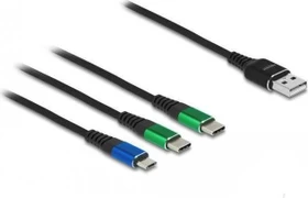 DeLOCK USB Ladekabel 3 in 1 USB Typ-A zu Micro USB/2x USB Type-C 0.3m