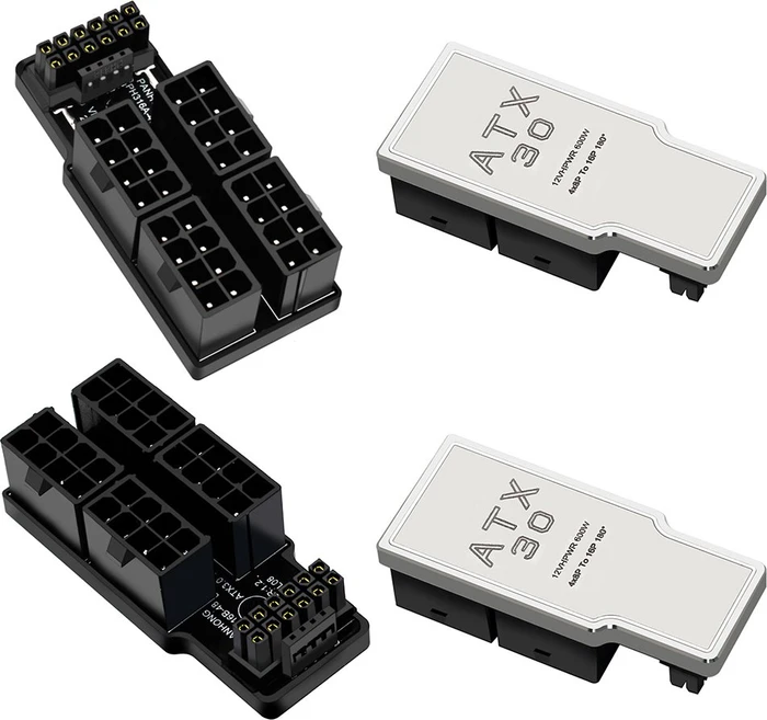 Phobya 12VHPWR Winkeladapter, 12VHPWR auf 4x 8-Pin PCIe Adapter, 180 Grad, links, weiß