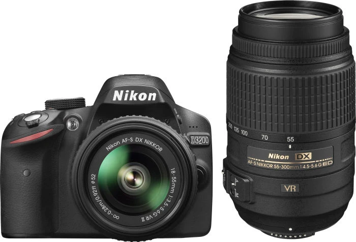 Nikon D3200 schwarz mit Objektiv AF-S DX 18-55mm 3.5-5.6 G II VR und AF-S DX 55-300mm 4.5-5.6 G ED VR