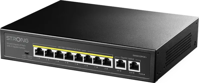 Strong Desktop Gigabit Switch, 10x RJ-45, 100W PoE+