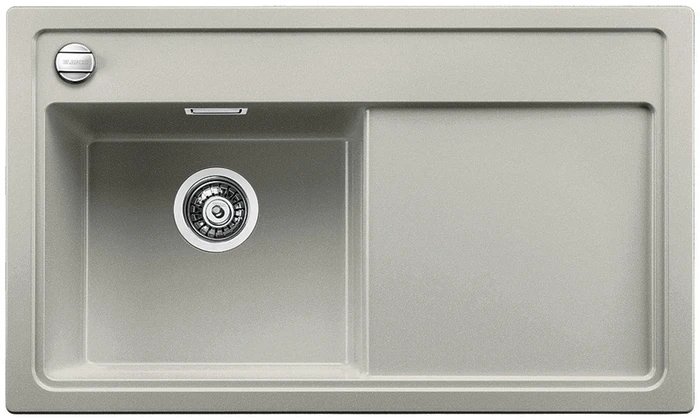 Blanco Zenar 45 S Becken links mit Ablauffernbedienung perlgrau inkl. Glasschneidebrett