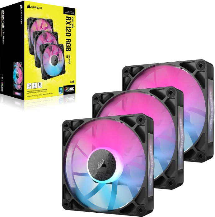 Corsair iCUE LINK RX120 RGB Starter Kit, schwarz, LED-Steuerung, 120mm, 3er-Pack