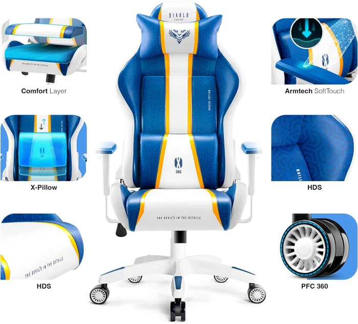 Diablo Chairs X-One 2.0 Normal Gamingstuhl, Aqua Blue, blau/weiß