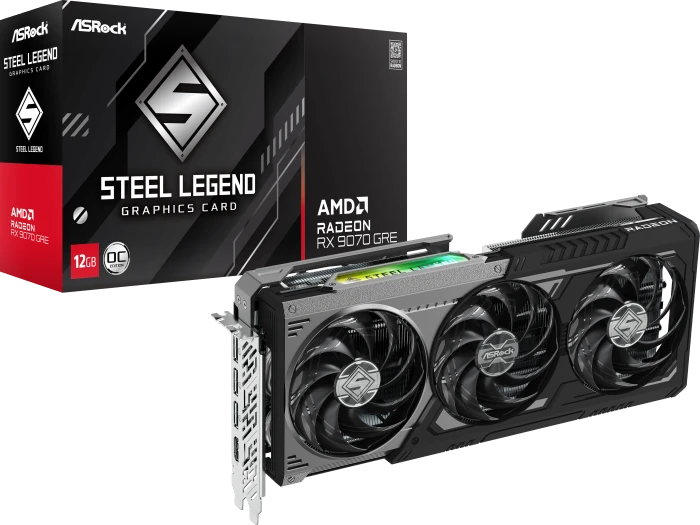 ASRock Radeon RX 9070 GRE Steel Legend Dark 12GB OC, RX9070GRE SLD 12GO, 12GB GDDR6, HDMI, 3x DP
