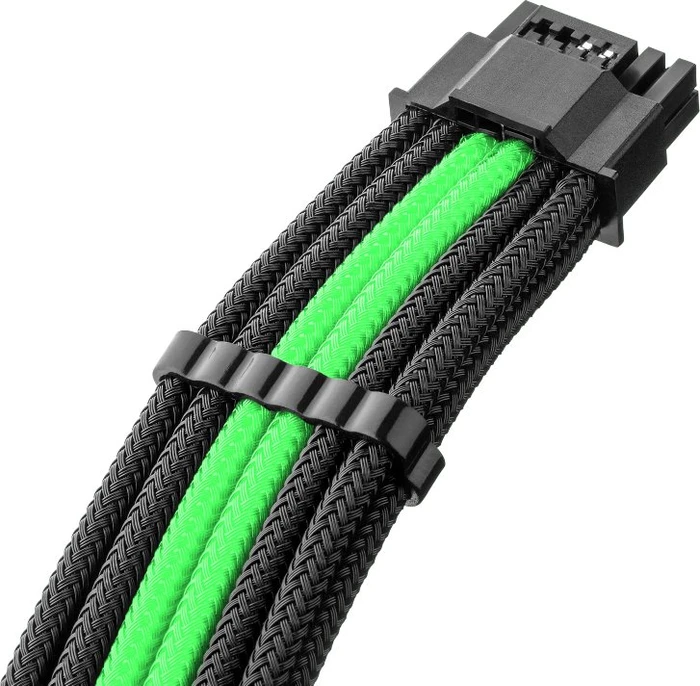 CableMod C-Series Pro ModMesh, 12V-2x6 Kabel, StealthSense, Corsair Type 5, 16-Pin PCIe Stecker auf 16-Pin PCIe 5.1 12V-2x6 Stecker, Adapterkabel, 90°, schwarz/hellgrün, 65cm