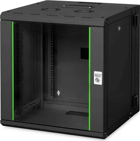 Digitus Professional Unique Serie Wandschrank 12HE, zweiteilig, schwenkbar, Sicherheitsglastür, IP2X, schwarz, 600mm tief