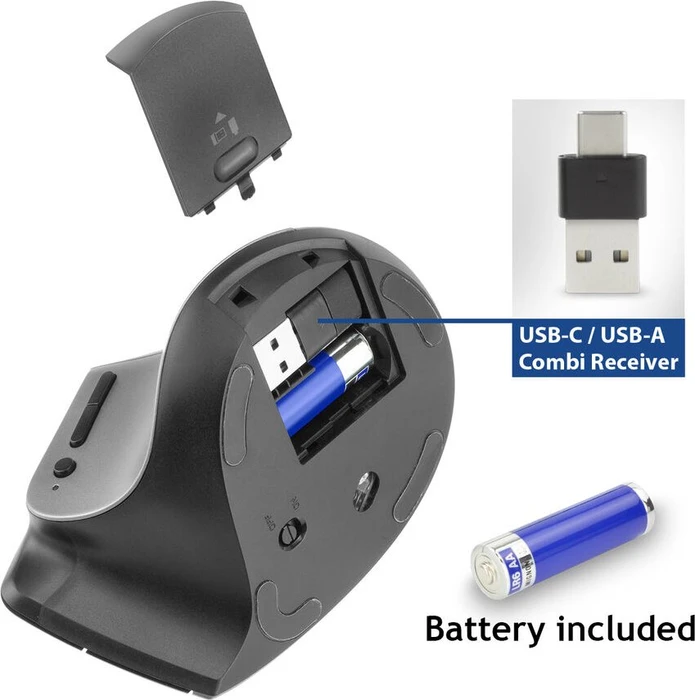 Act Wireless Ergonomic Mouse, schwarz/silber, USB-C/USB-A/Bluetooth