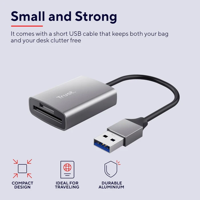 Trust Dalyx Kartenlesegerät aus Aluminium, silber, USB-A 3.0 [Stecker]
