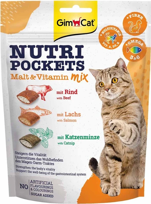 Gimborn GimCat Nutri Pockets - Malz-Vitamin MIX Katzenminze/Rind/Lachs, 750g (5x 150g)